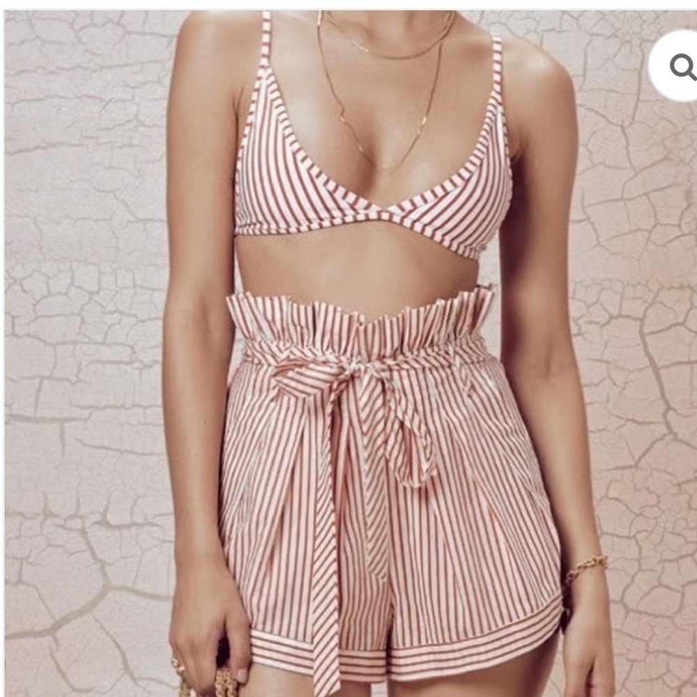 For Love And Lemons Red and White Striped High Waist Shorts